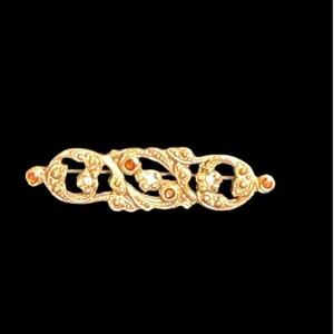 Vintage Gold Tone W. Ember Color Stones Ornate Pin Brooch